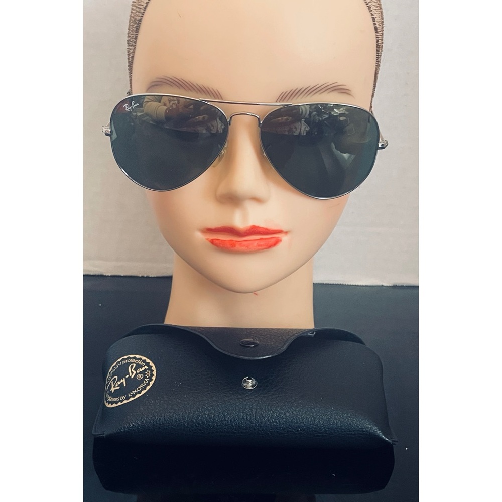 Ray-Ban Classic Aviator Sunglasses - Silver Frame with green Mirror lens Large!